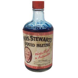 Mrs. Stewarts Liquid Bluing Vtg Laundry Whitening 10 oz Glass Bottle Luther Ford